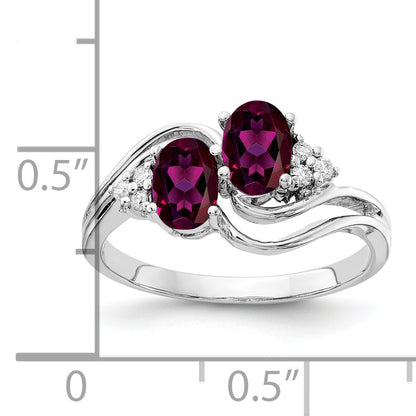 14k White Gold 6x4mm Oval Rhodolite Garnet AAA Diamond ring