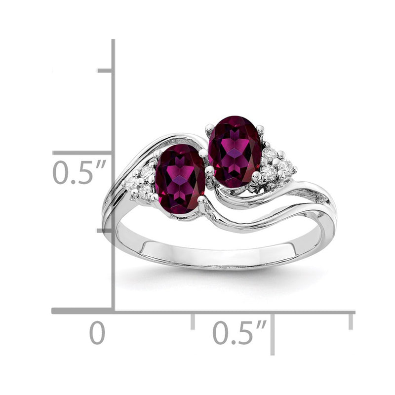 14k White Gold 6x4mm Oval Rhodolite Garnet AAA Diamond ring