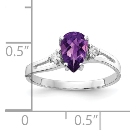 14k White Gold 7x5mm Pear Amethyst Checker A Real Diamond ring