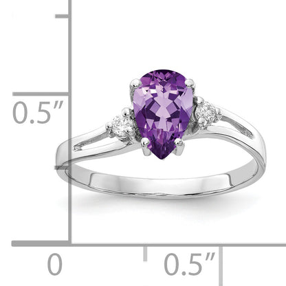 14k White Gold 7x5mm Pear Amethyst A Real Diamond ring