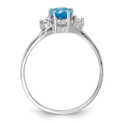14k White Gold 7x5mm Pear Blue Topaz A Real Diamond ring