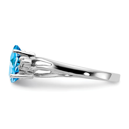 14k White Gold 7x5mm Pear Blue Topaz A Real Diamond ring