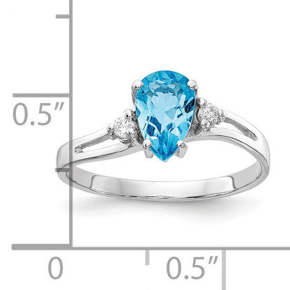 14k White Gold 7x5mm Pear Blue Topaz A Real Diamond ring