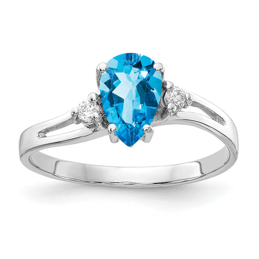 14k White Gold 7x5mm Pear Blue Topaz A Real Diamond ring