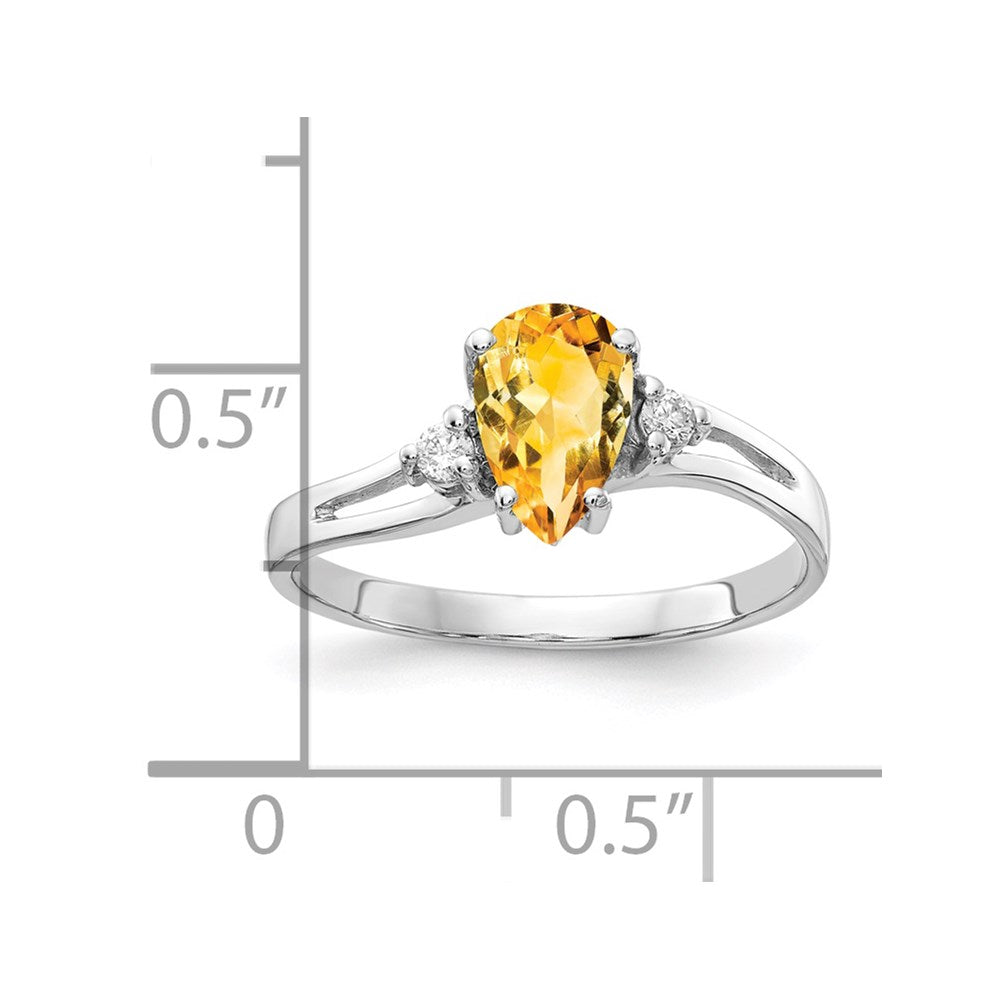 14k White Gold 7x5mm Pear Citrine VS Diamond ring