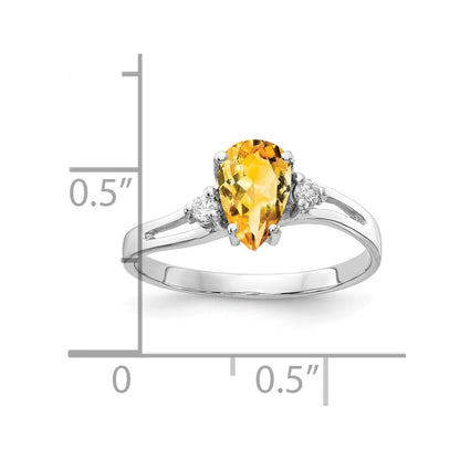 14k White Gold 7x5mm Pear Citrine VS Diamond ring