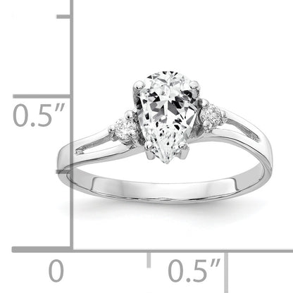 14k White Gold 7x5mm Pear Cubic Zirconia AAA Diamond ring