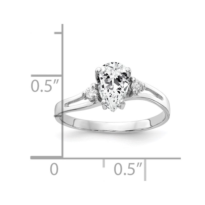14k White Gold 7x5mm Pear Cubic Zirconia AA Diamond ring