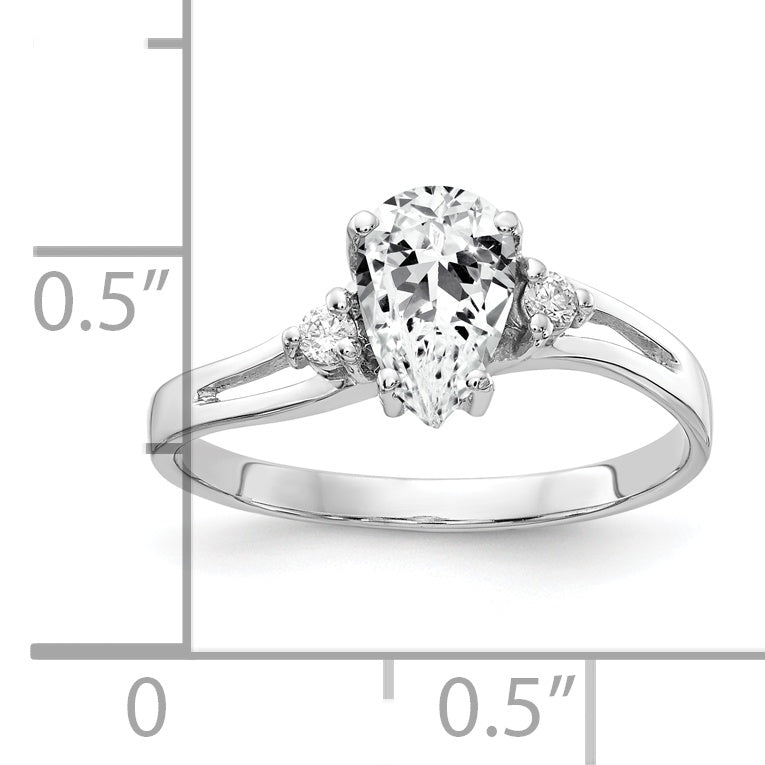 14k White Gold 7x5mm Pear Cubic Zirconia AA Diamond ring
