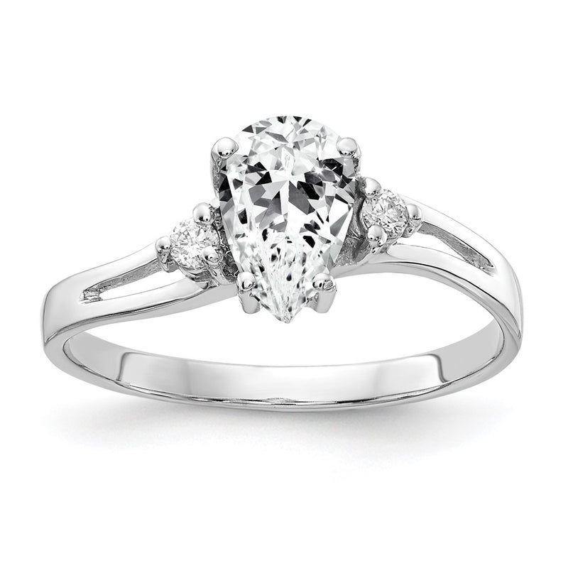 14k White Gold 7x5mm Pear Cubic Zirconia AAA Diamond ring