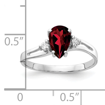 14k White Gold 7x5mm Pear Garnet AAA Diamond ring