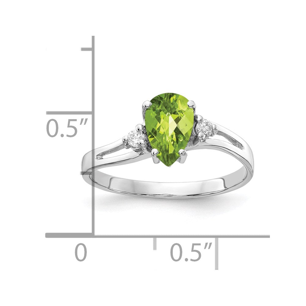 14k White Gold 7x5mm Pear Peridot Checker AAA Diamond ring