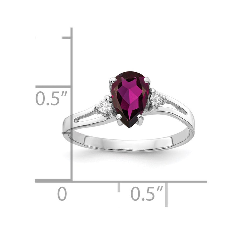 14k White Gold 7x5mm Pear Rhodolite Garnet A Diamond ring