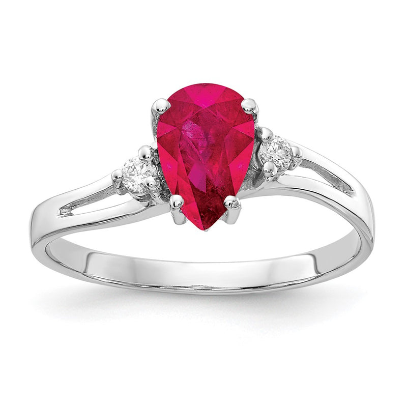 14k White Gold 7x5mm Pear Ruby VS Diamond ring