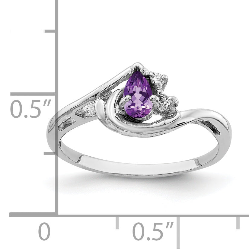 14k White Gold 5x3mm Pear Amethyst A Real Diamond ring