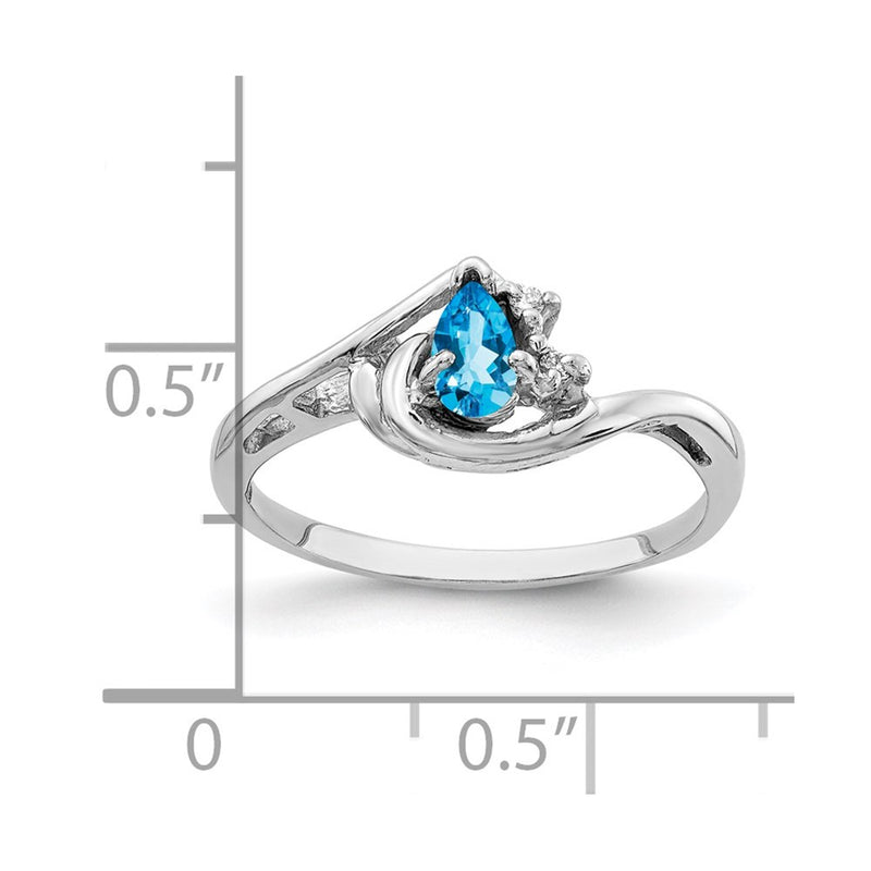 14k White Gold 5x3mm Pear Blue Topaz A Real Diamond ring