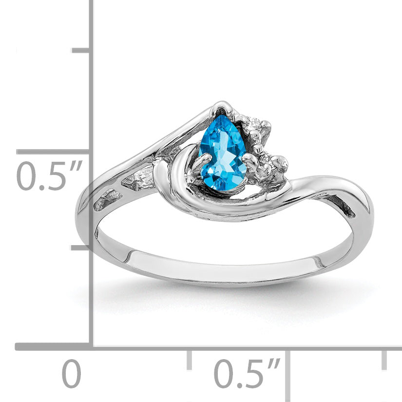 14k White Gold 5x3mm Pear Blue Topaz AA Diamond ring