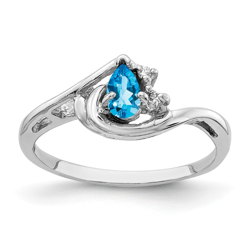 14k White Gold 5x3mm Pear Blue Topaz A Real Diamond ring