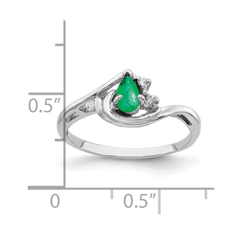 14k White Gold 5x3mm Pear Emerald VS Diamond ring