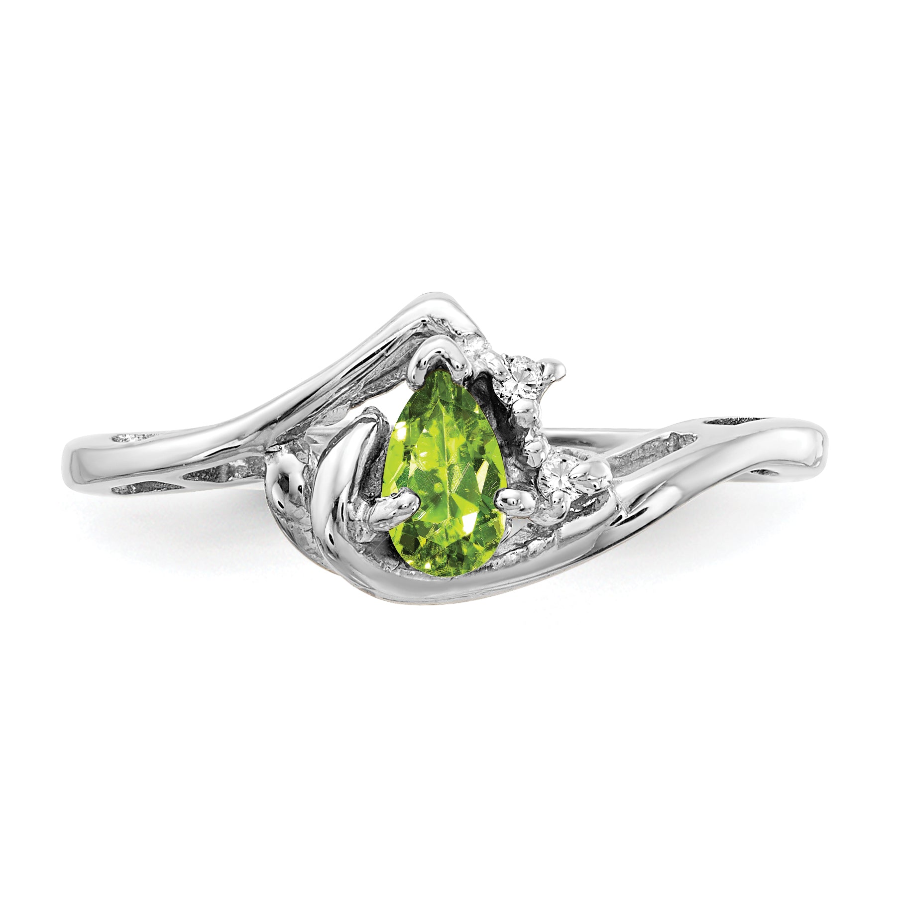 14k White Gold 5x3mm Pear Peridot VS Diamond ring