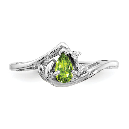 14k White Gold 5x3mm Pear Peridot VS Diamond ring