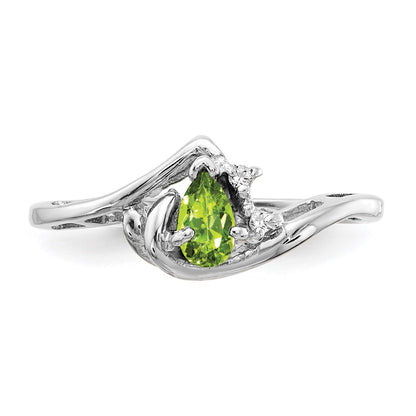 14k White Gold 5x3mm Pear Peridot VS Diamond ring
