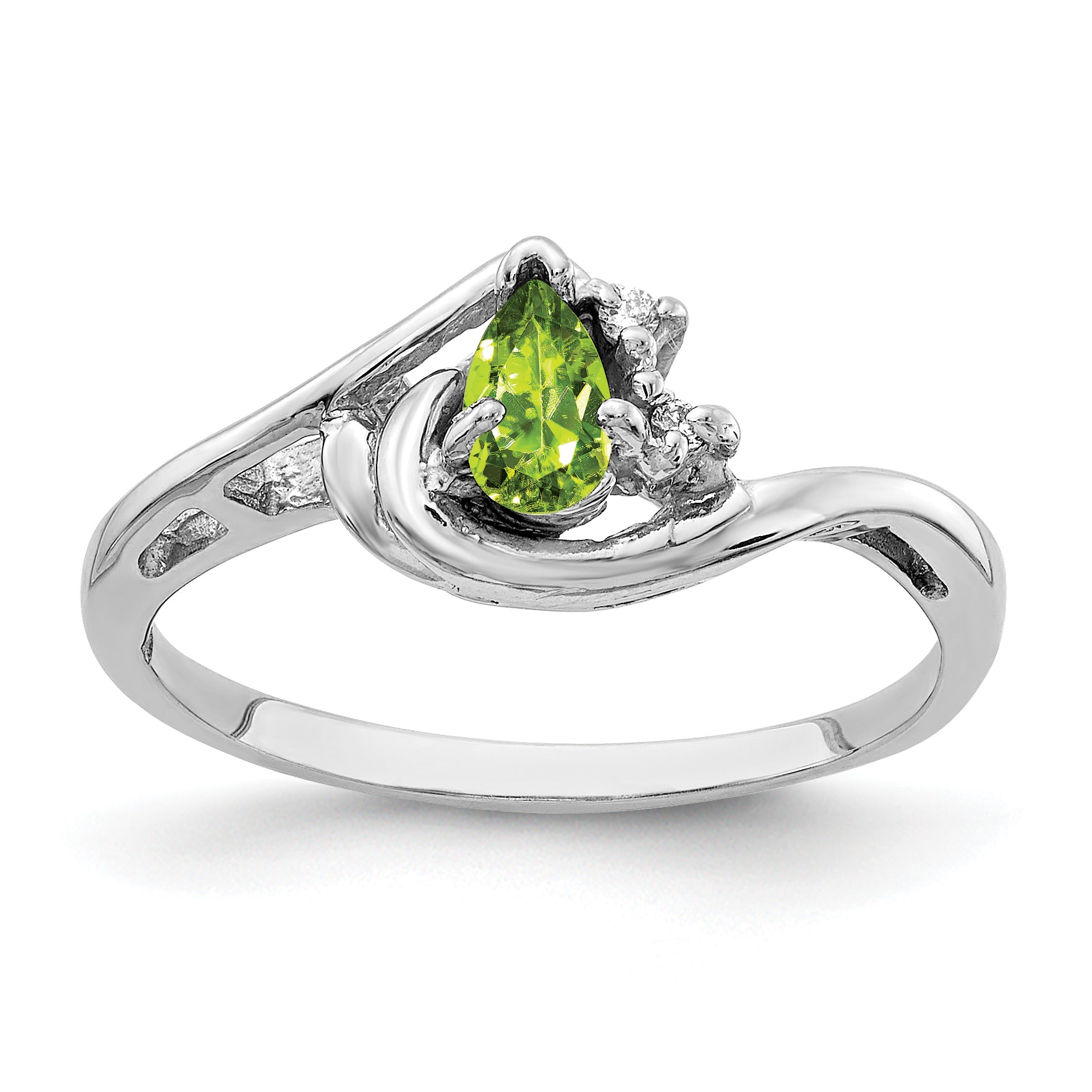14k White Gold 5x3mm Pear Peridot VS Diamond ring