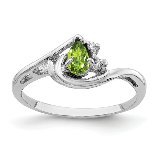14k White Gold 5x3mm Pear Peridot VS Diamond ring