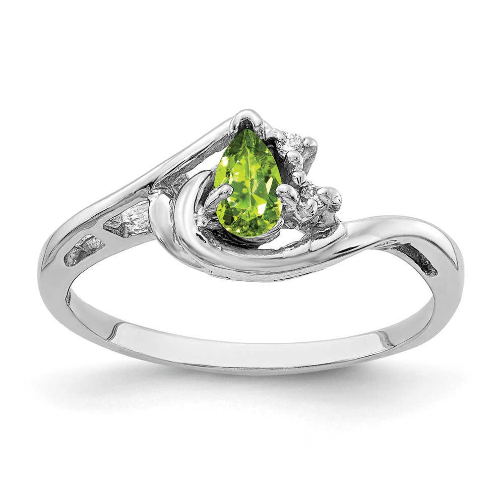 14k White Gold 5x3mm Pear Peridot VS Diamond ring