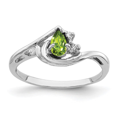 14k White Gold 5x3mm Pear Peridot VS Diamond ring