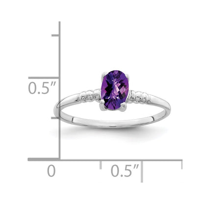14k White Gold 6x4mm Oval Amethyst Checker ring