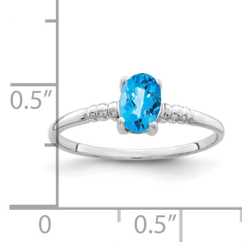 14k White Gold 6x4mm Oval Blue Topaz Checker ring