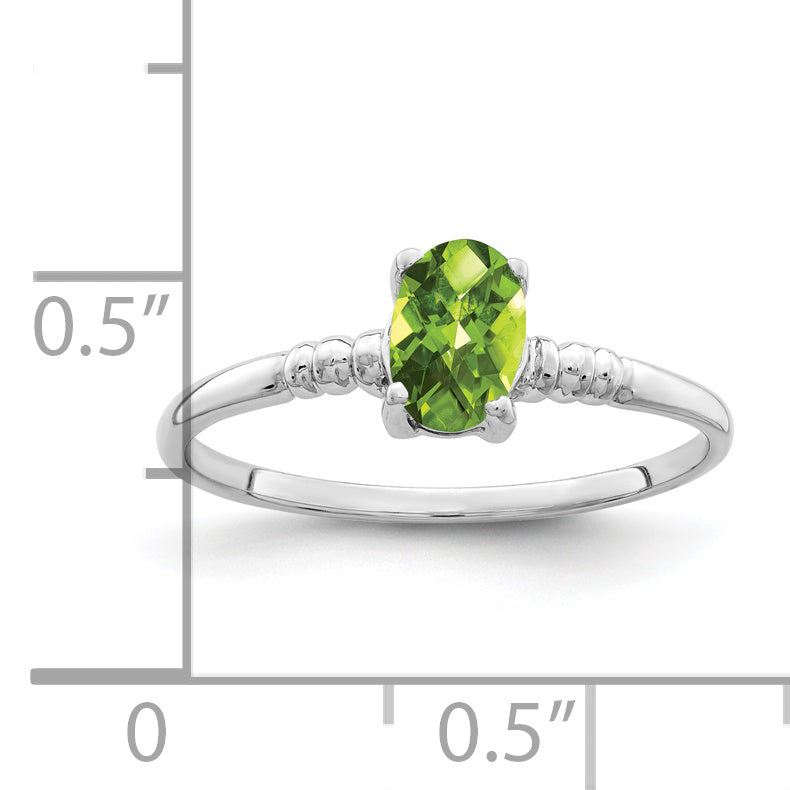14k White Gold 6x4mm Oval Peridot Checker ring