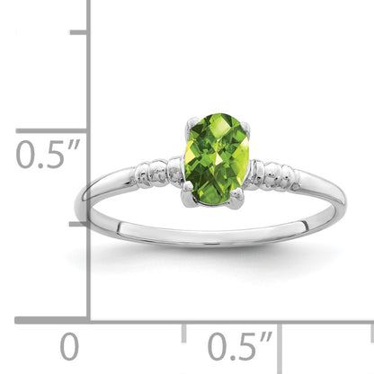 14k White Gold 6x4mm Oval Peridot Checker ring