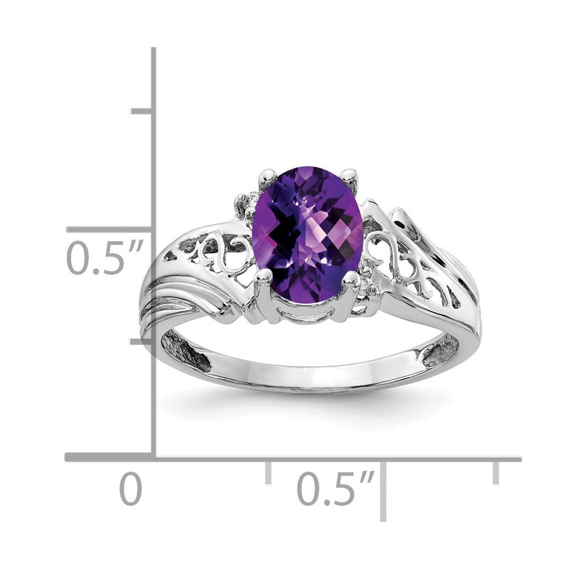 14k White Gold 8x6mm Oval Amethyst Checker AA Diamond ring