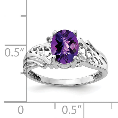 14k White Gold 8x6mm Oval Amethyst Checker AAA Diamond ring