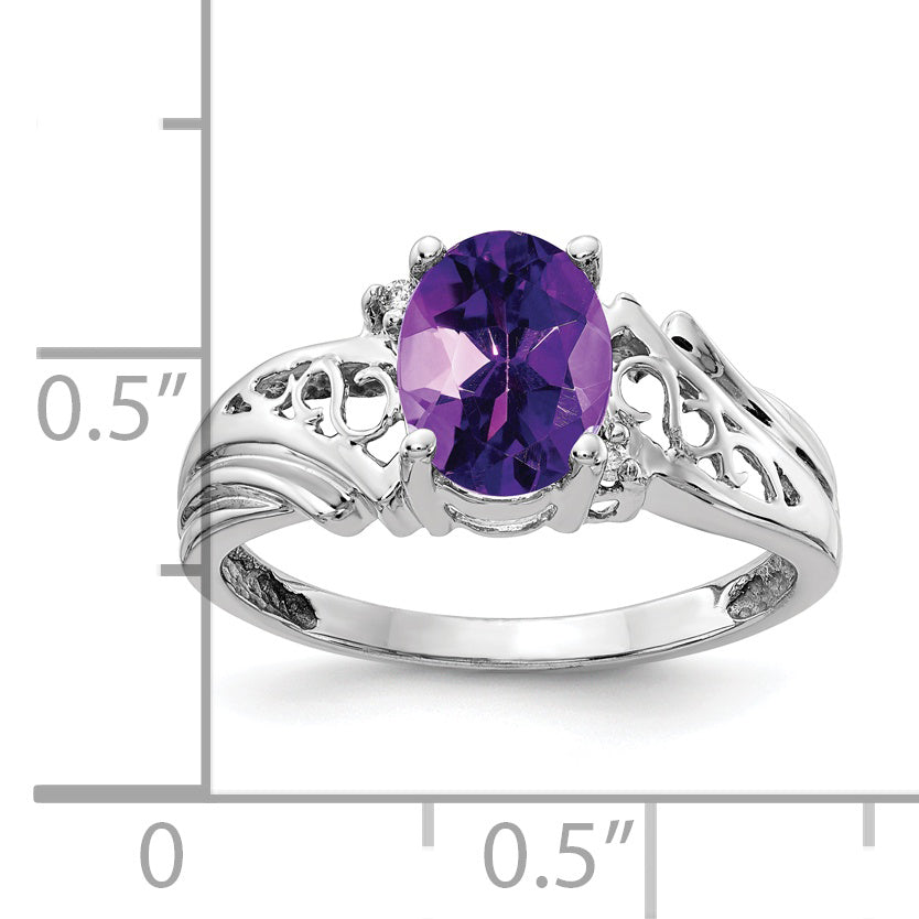 14k White Gold 8x6mm Oval Amethyst A Real Diamond ring