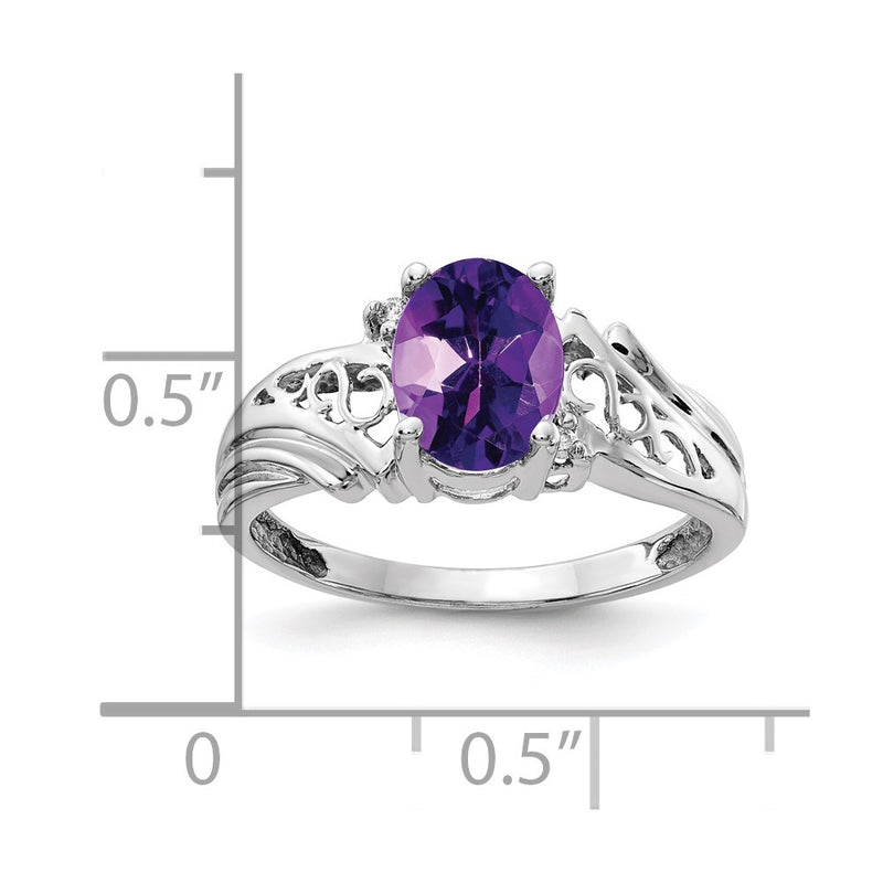 14k White Gold 8x6mm Oval Amethyst AA Diamond ring