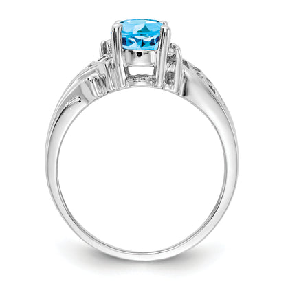 14k White Gold 8x6mm Oval Blue Topaz AAA Diamond ring