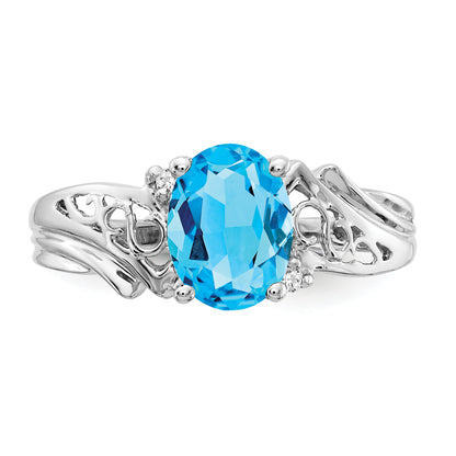 14k White Gold 8x6mm Oval Blue Topaz AAA Diamond ring