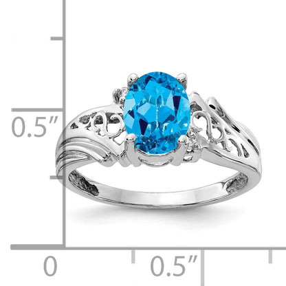 14k White Gold 8x6mm Oval Blue Topaz AAA Diamond ring
