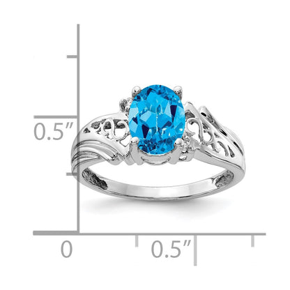 14k White Gold 8x6mm Oval Blue Topaz A Real Diamond ring