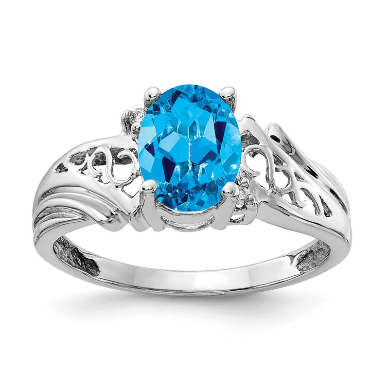 14k White Gold 8x6mm Oval Blue Topaz A Real Diamond ring