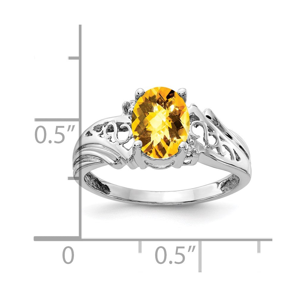 14k White Gold 8x6mm Oval Citrine Checker AA Diamond ring