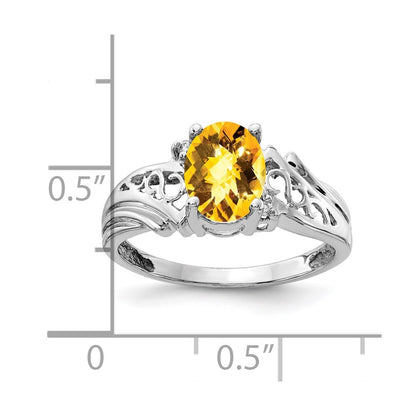 14k White Gold 8x6mm Oval Citrine Checker AA Diamond ring
