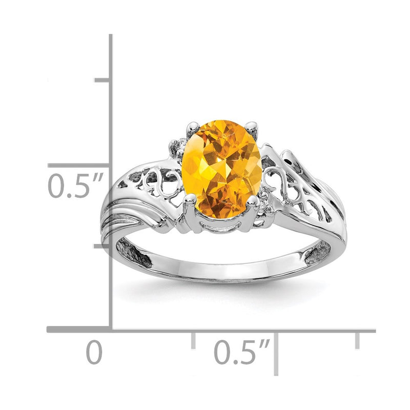 14k White Gold 8x6mm Oval Citrine AA Diamond ring