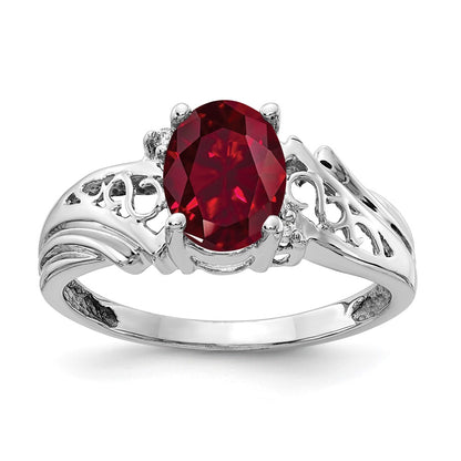 14k White Gold 8x6mm Oval Created Ruby A Real Diamond ring
