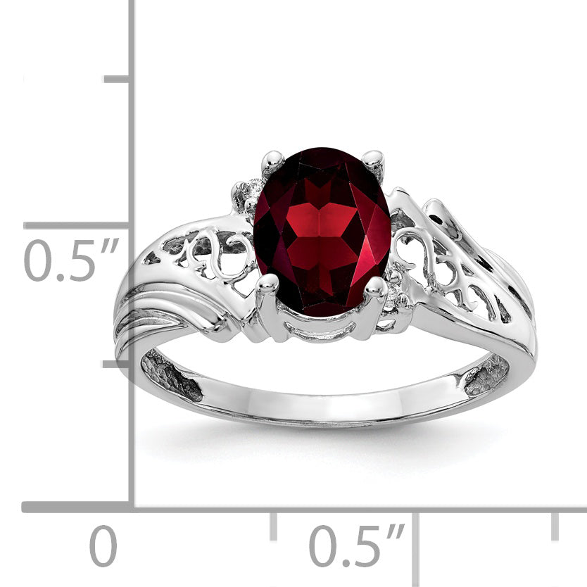 14k White Gold 8x6mm Oval Garnet AAA Diamond ring