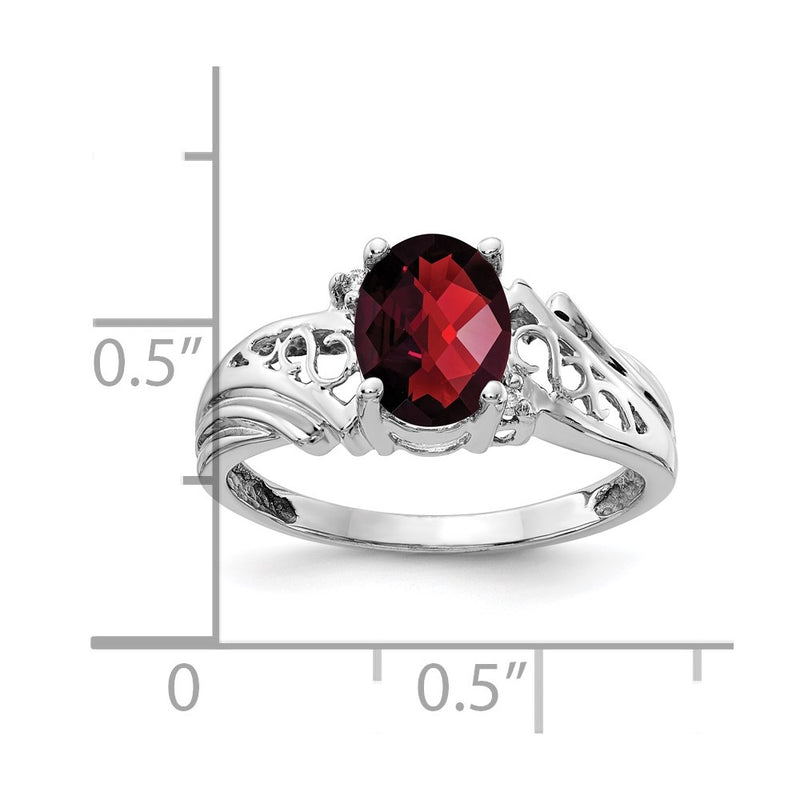 14k White Gold 8x6mm Oval Garnet Checker VS Diamond ring