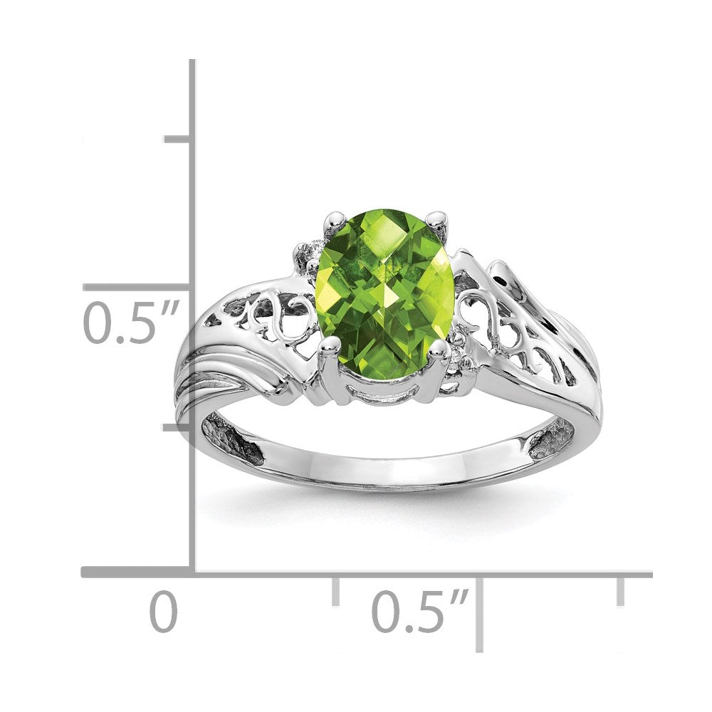 14k White Gold 8x6mm Oval Peridot Checker VS Diamond ring